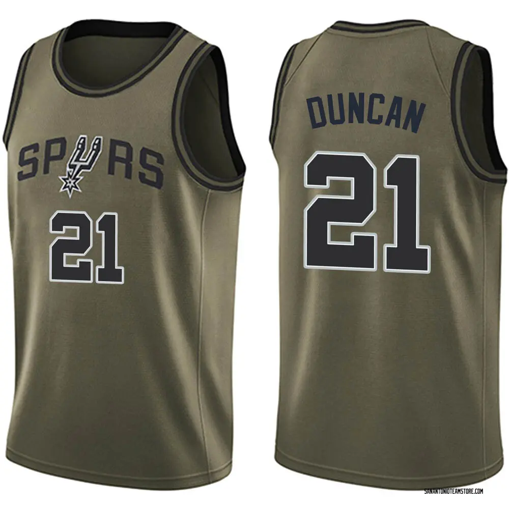 Youth Tim Duncan San Antonio Spurs Green Salute to Service Jersey - Swingman